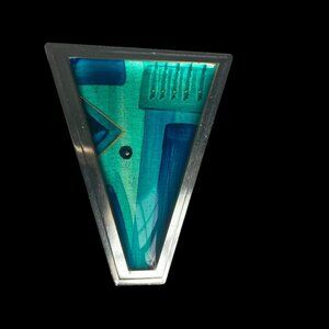 Jon Allen Green Silver Tone Triangle Brooch Pendant Metal Artist Signed Mod